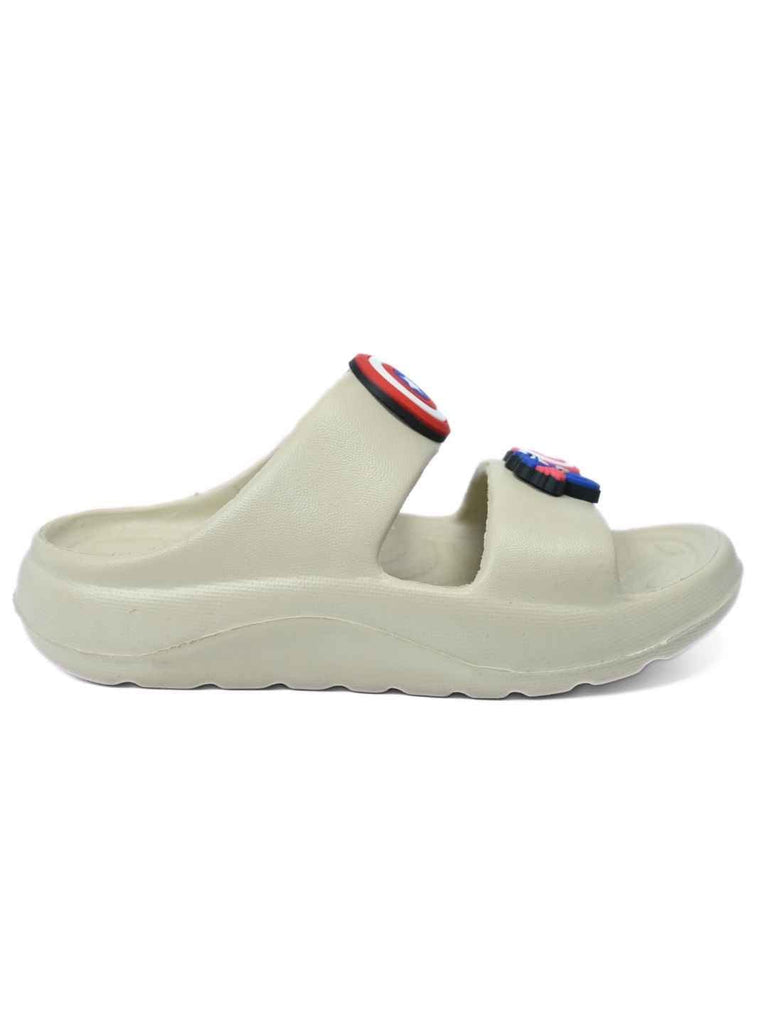 Yellow_Bee_Boys_Marvel_Captain_America_Slides_with_Hero_Shield_Charms_Cream_-_Side_View