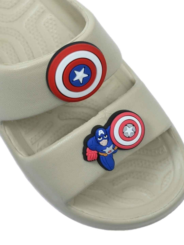 Yellow_Bee_Boys_Marvel_Captain_America_Slides_with_Hero_Shield_Charms_Cream_-_Close_Up_View