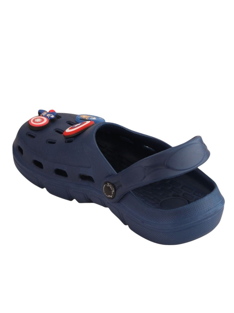 Yellow Bee Boys’ Marvel Clogs with Captain America Shield & Star Emblem Charms – Navy Blue-Back View
