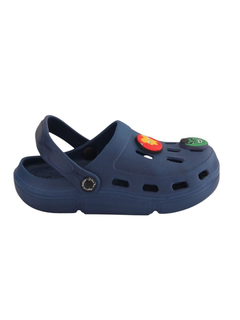 Yellow Bee Boys’ Marvel Clogs with Iron Man, Hulk, Captain America & Avengers Logo Charms – Navy Blue-Side view