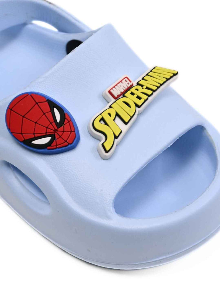 Yellow Bee Boy's Marvel Sandals with 3D Spider man Charm- Blue-Close up view-1
