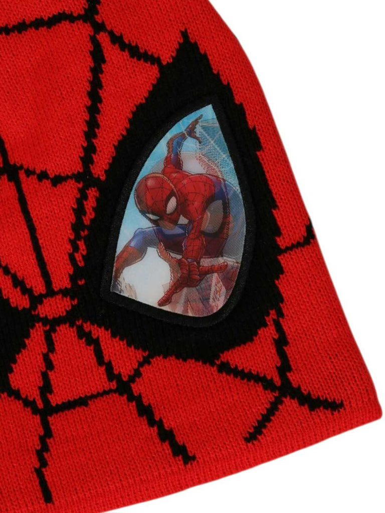 Yellow Bee Boy's Marvel Spider Man 3D Motion Effect Patch Winter Hat- Red & Black- Close up view
