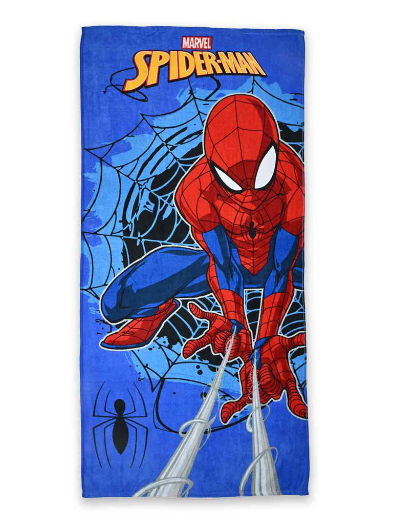 Yellow Bee Boy's Marvel Spider-Man Bath Towel With Superhero Design (500GSM) - Red & Blue, 34 X 64 inches- Front View