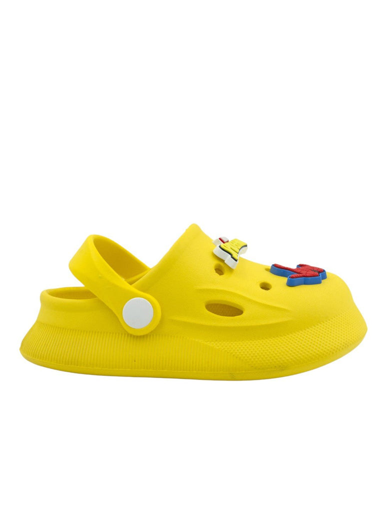 Yellow Bee Boys’ Marvel Spider-Man Clogs with 3D Face, Web Gesture & Logo Charms – Yellow-Side View