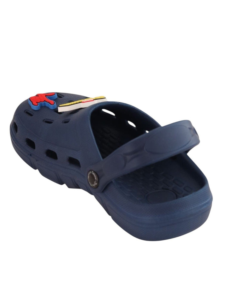 Yellow Bee Boys’ Marvel Spider-Man Clogs with Hero Mask, Logo, Web Hand & Emblem Charms – Navy Blue-Back View