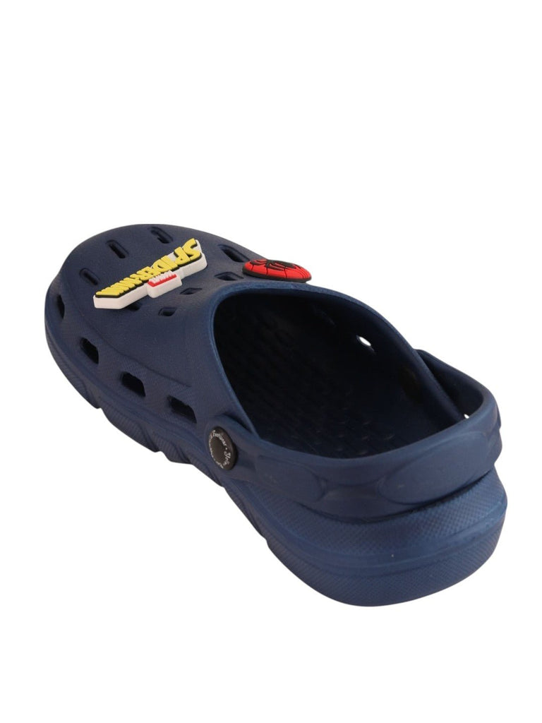 Yellow Bee Boys' Marvel Spider-Man Clogs with Mask, Logo, Web Hand & Spider Emblem – Navy Blue - Back View