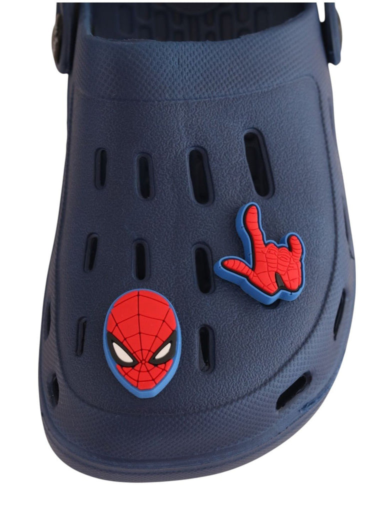 Yellow Bee Boys' Marvel Spider-Man Clogs with Mask, Logo, Web Hand & Spider Emblem – Navy Blue - Front Zoom View