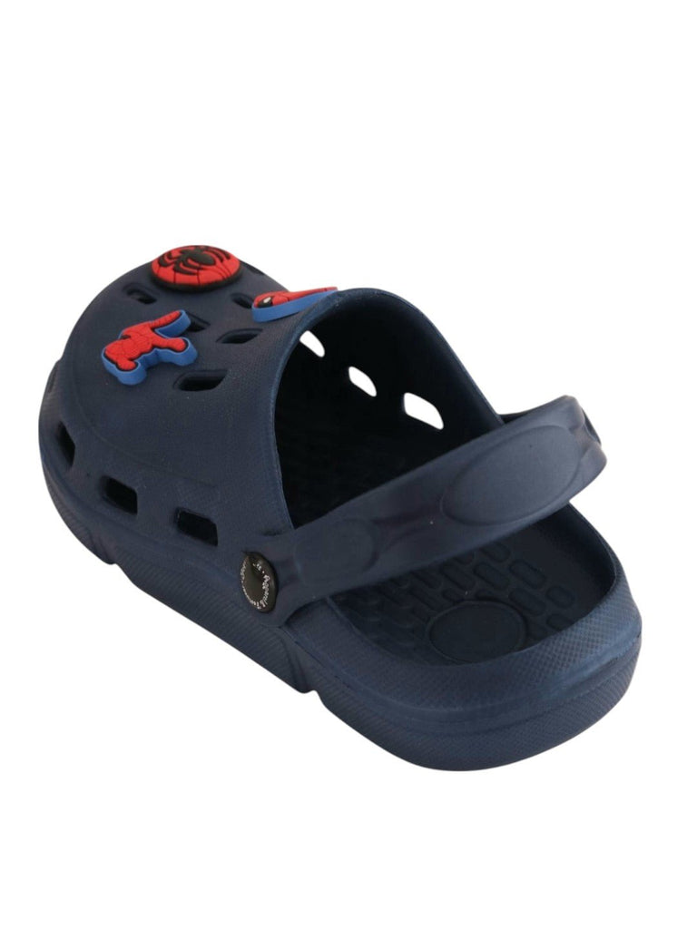 Yellow Bee Boys’ Marvel Spider-Man Clogs with Mask, Spider & Web Hand Charms – Navy Blue - Back View