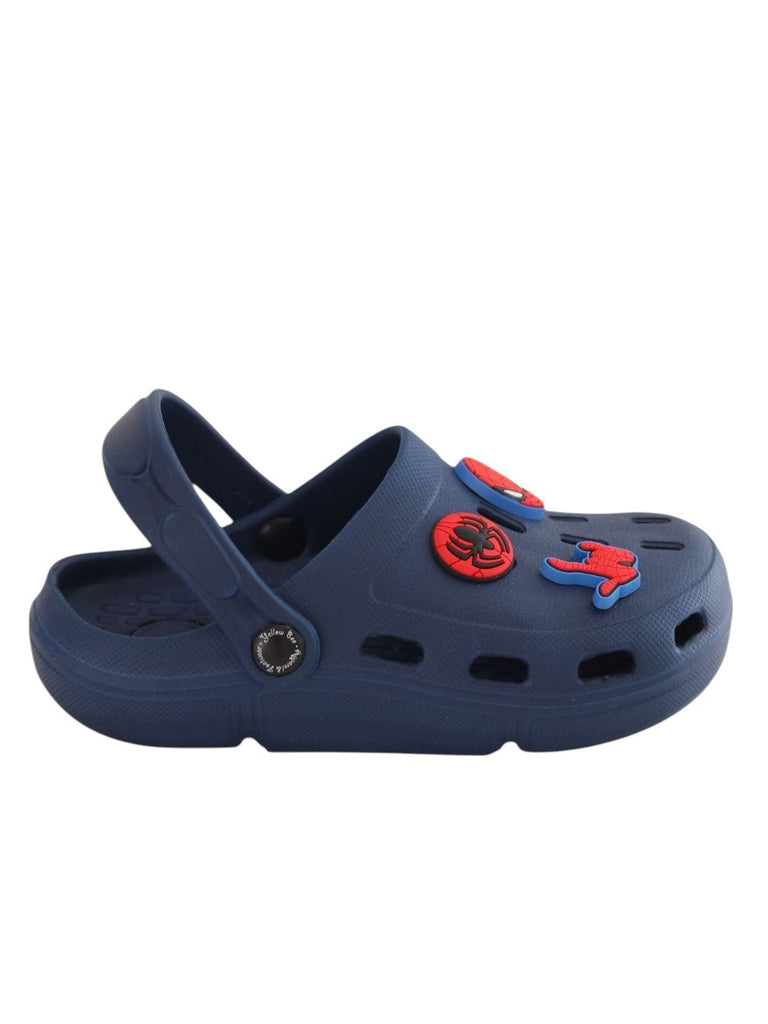 Yellow Bee Boys’ Marvel Spider-Man Clogs with Mask, Spider & Web Hand Charms – Navy Blue - Side View