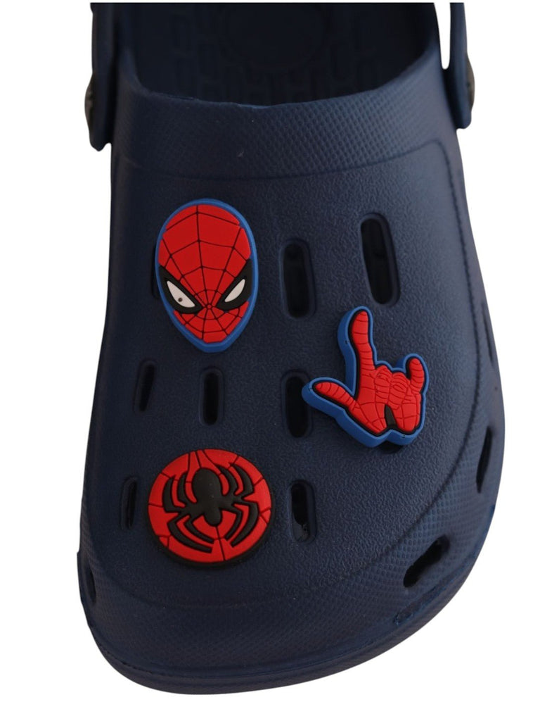 Yellow Bee Boys’ Marvel Spider-Man Clogs with Mask, Spider & Web Hand Charms – Navy Blue - Zoom View