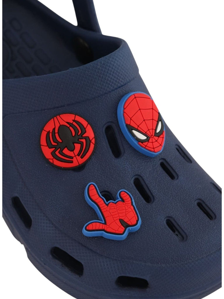 Yellow Bee Boys’ Marvel Spider-Man Clogs with Mask, Spider & Web Hand Charms – Navy Blue - Close Up View