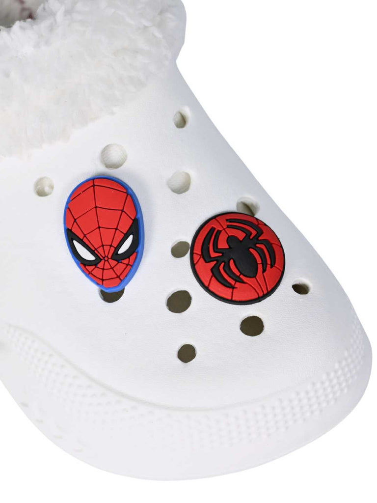 Yellow Bee Boys’ Marvel Spider-Man Fur Lined Design Winter Clogs - White- Close up view