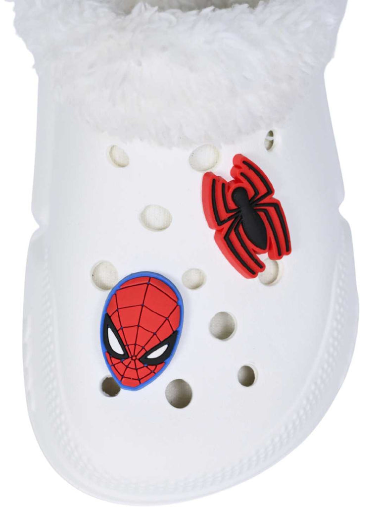 Yellow Bee Boys’ Marvel Spider-Man Fur Lined Design Winter Clogs - White- Front View