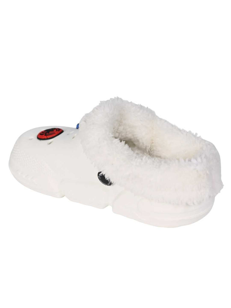 Yellow Bee Boys’ Marvel Spider-Man Fur Lined Design Winter Clogs - White- Back View