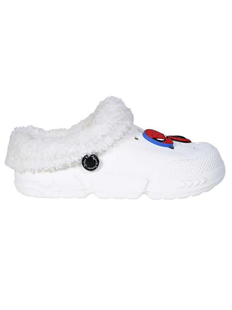 Yellow Bee Boys’ Marvel Spider-Man Fur Lined Design Winter Clogs - White-Side View