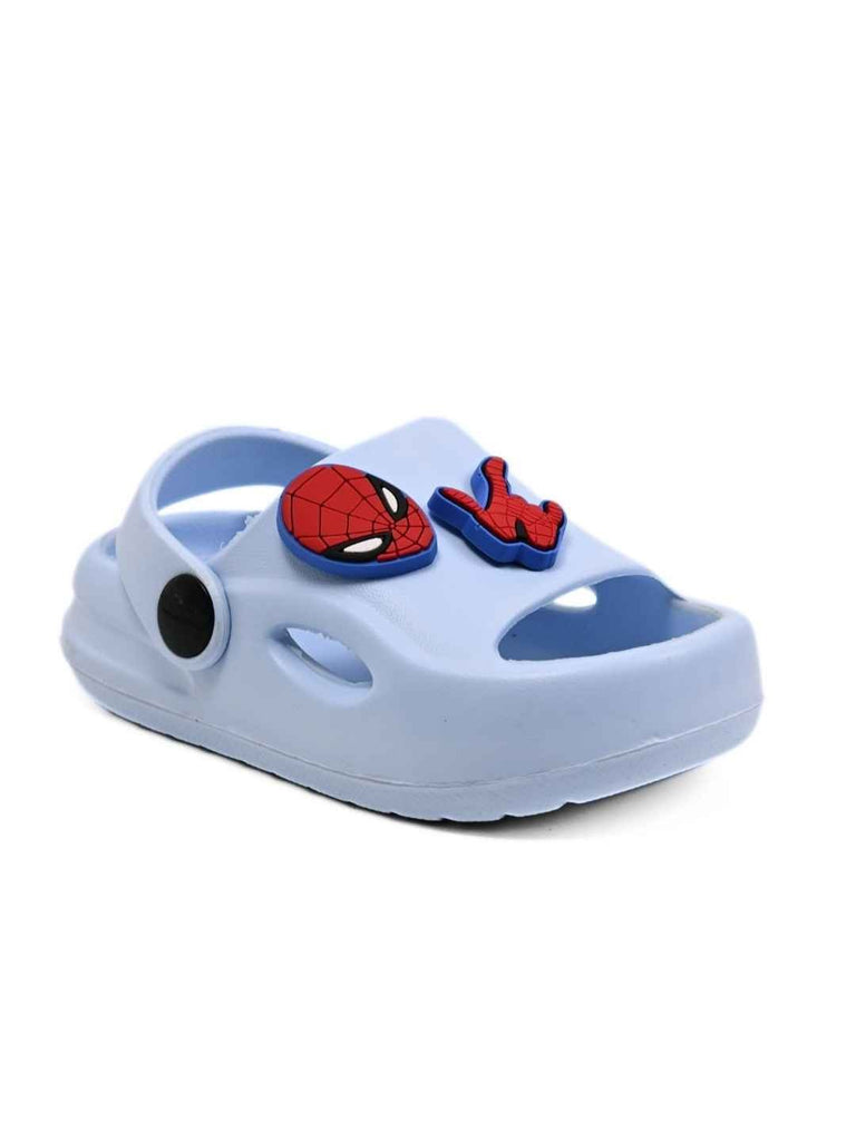 Yellow_Bee_Boys_Marvel_Spider_Man_EVA_Sandals_with_Superhero_Emblem_Charms_Blue_-_Angle_View