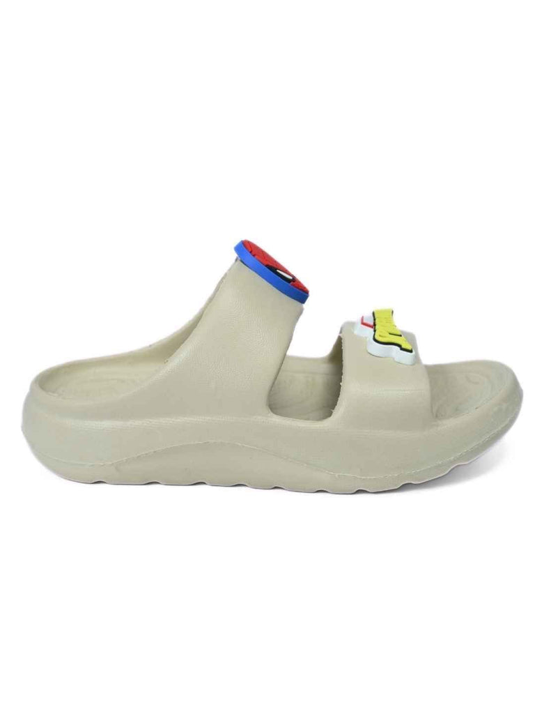 Yellow_Bee_Boys_Marvel_Spider_Man_Slides_with_Face_Logo_Charms_Cream_-_Side_View