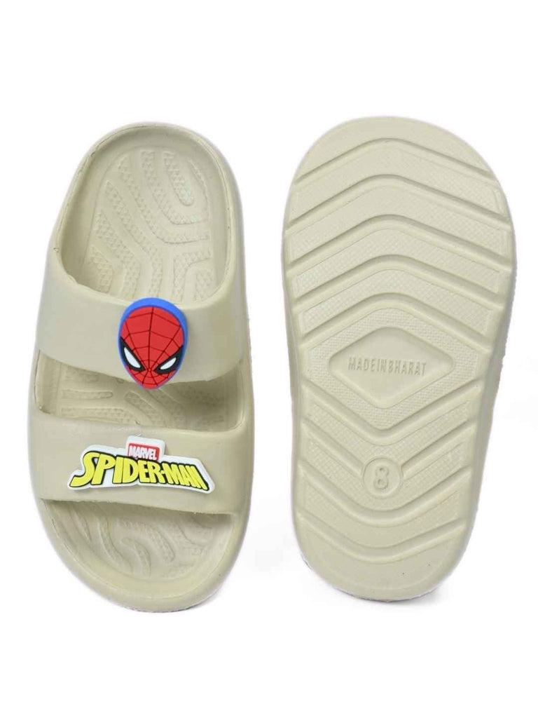 Yellow_Bee_Boys_Marvel_Spider_Man_Slides_with_Face_Logo_Charms_Cream_-_Top_And_Bottom_View