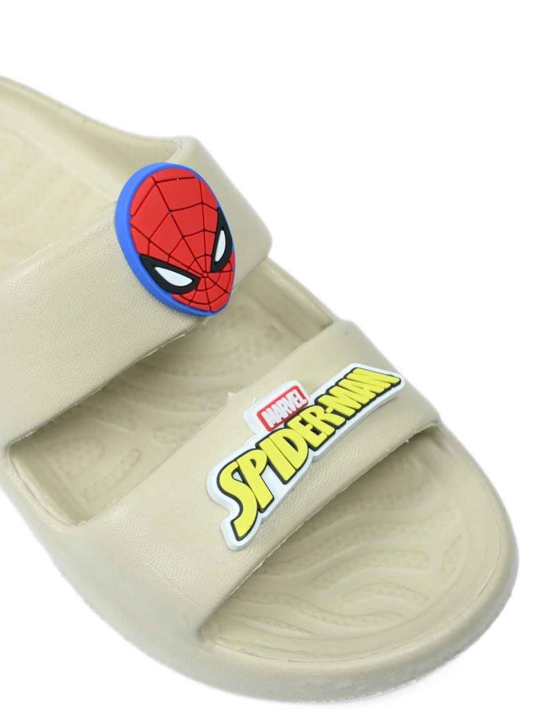 Yellow_Bee_Boys_Marvel_Spider_Man_Slides_with_Face_Logo_Charms_Cream_-_Close_Up_View