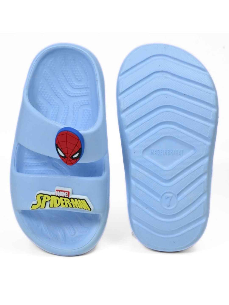 Yellow_Bee_Boys_Marvel_Spider_Man_Slides_with_Face_Logo_Charms_Blue_-_Top_And_Bottom_View