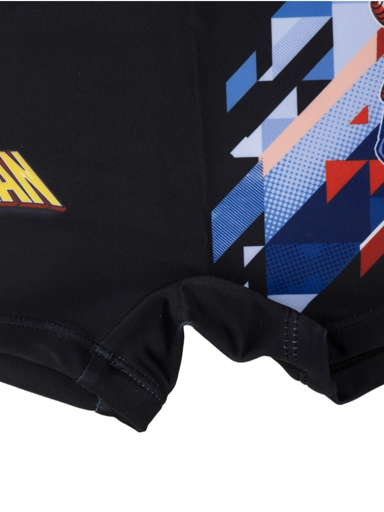 Yellow Bee Boys’ Spider-Man Swim Shorts – Bold Black Design with Striking Hero Graphic-Bottom Close Up View