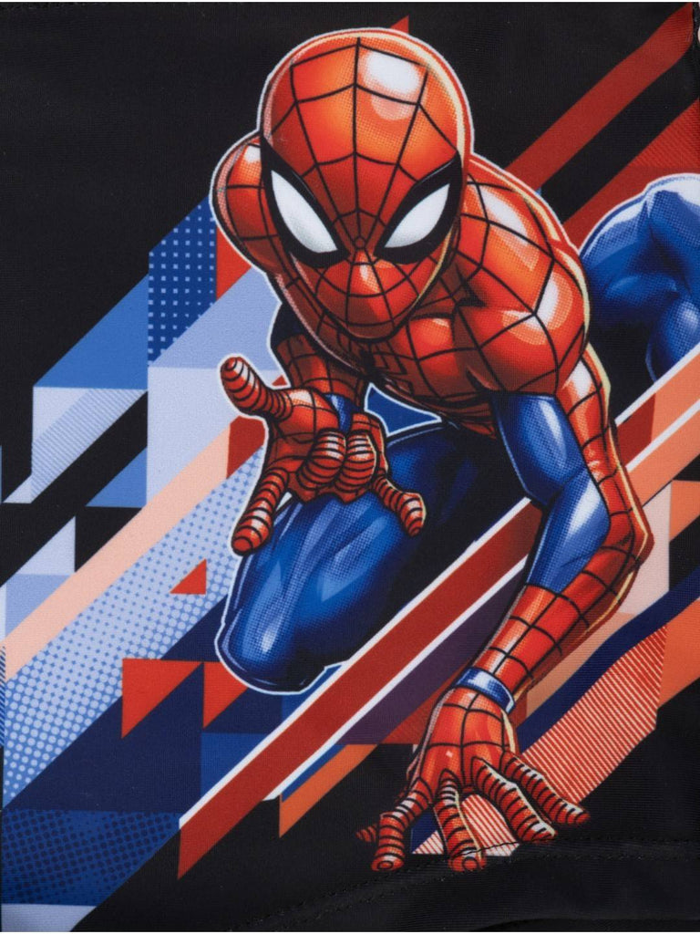 Yellow Bee Boys’ Spider-Man Swim Shorts – Bold Black Design with Striking Hero Graphic-Showing Design