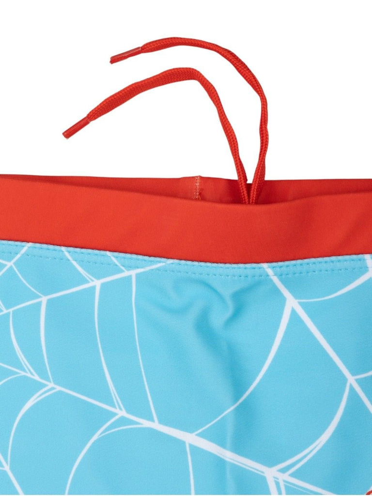 Yellow Bee Boys’ Marvel Spider-Man Swim Shorts – Light Blue with Web Print-Creative View-Close Up View
