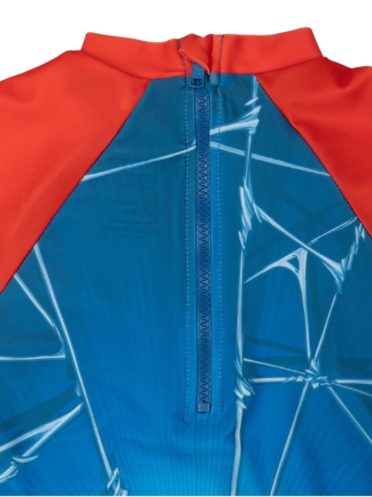 Yellow Bee Marvel Spider-Man One-Piece Swimsuit for Boys – Blue with Web Print-Back Close Up View