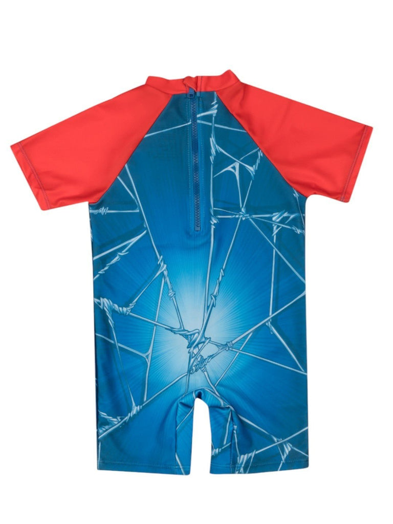 Yellow Bee Marvel Spider-Man One-Piece Swimsuit for Boys – Blue with Web Print-Back View