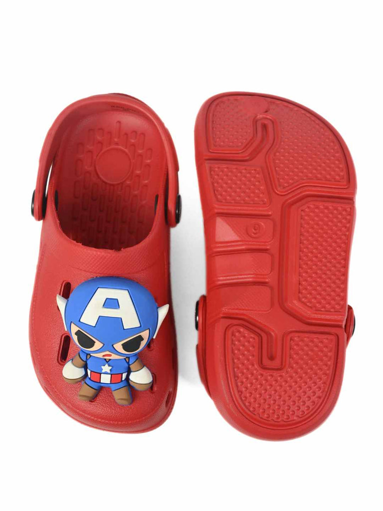 Yellow Bee Boy's Marvel Superhero Clogs with 3D Captain America Charm– Red - Fornt & Back View