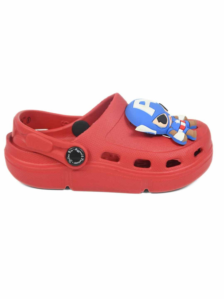 Yellow Bee Boy's Marvel Superhero Clogs with 3D Captain America Charm– Red - Side View