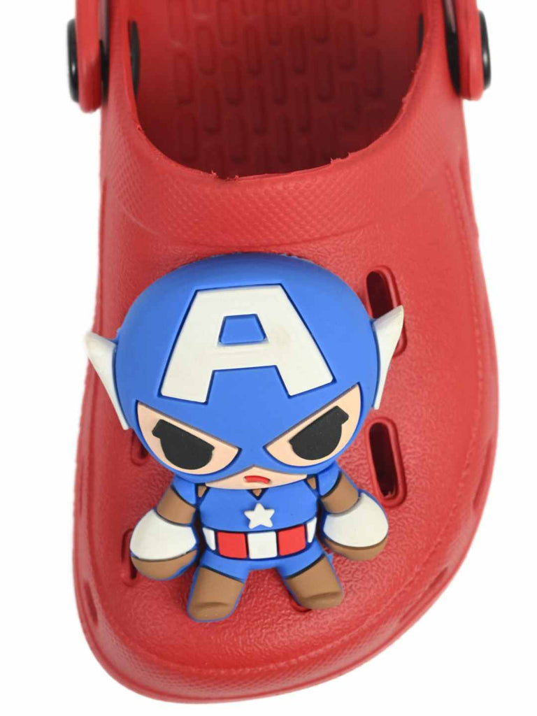Yellow Bee Boy's Marvel Superhero Clogs with 3D Captain America Charm– Red - Front Zoom View