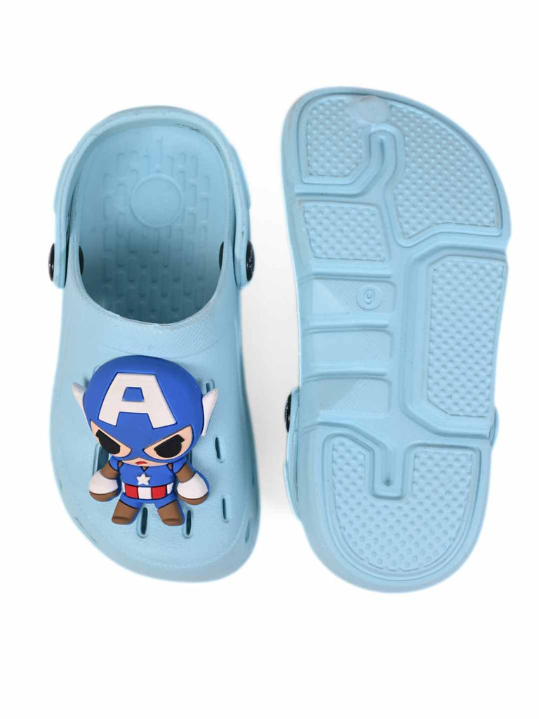 Yellow Bee Boy's Marvel Superhero Clogs with 3D Captain America Design - Blue - Front & Back View