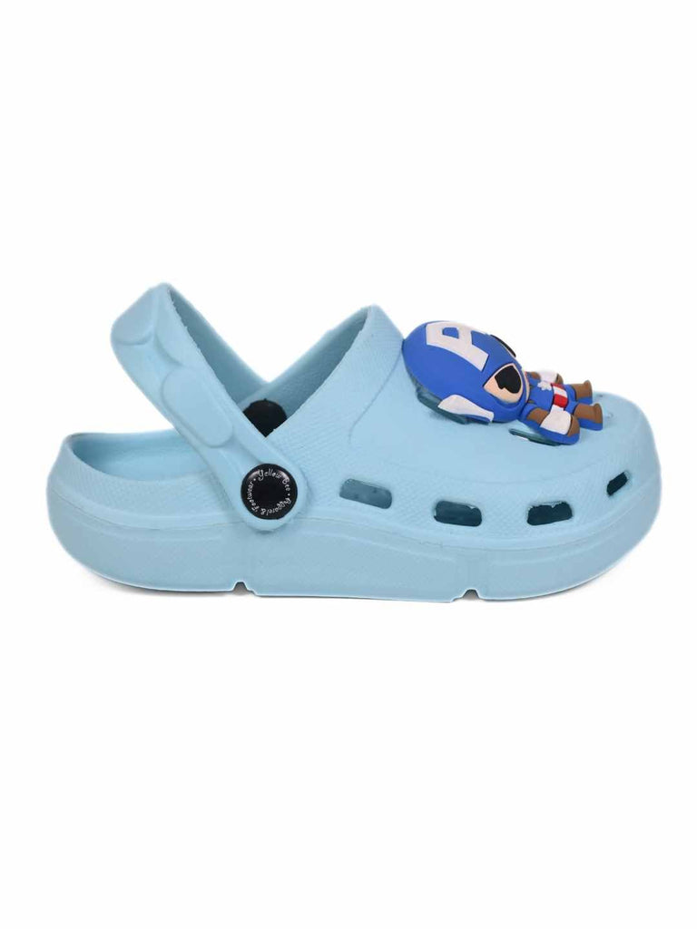Yellow Bee Boy's Marvel Superhero Clogs with 3D Captain America Design - Blue - Side View