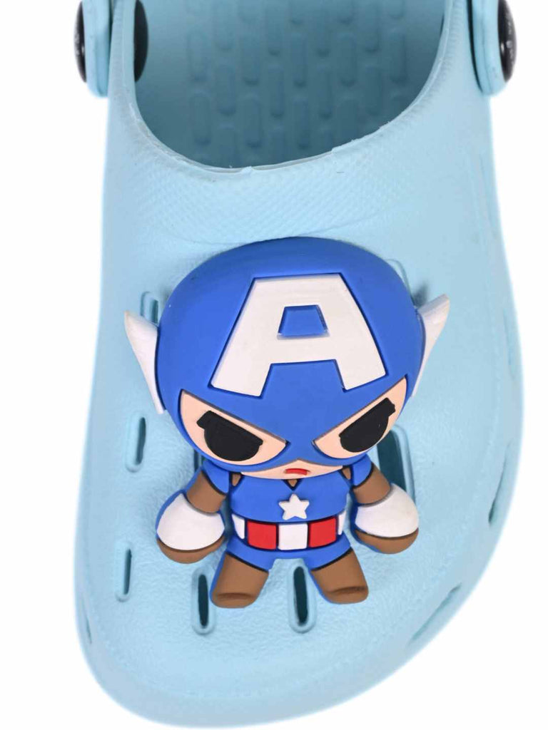 Yellow Bee Boy's Marvel Superhero Clogs with 3D Captain America Design - Blue - Front Zoom View