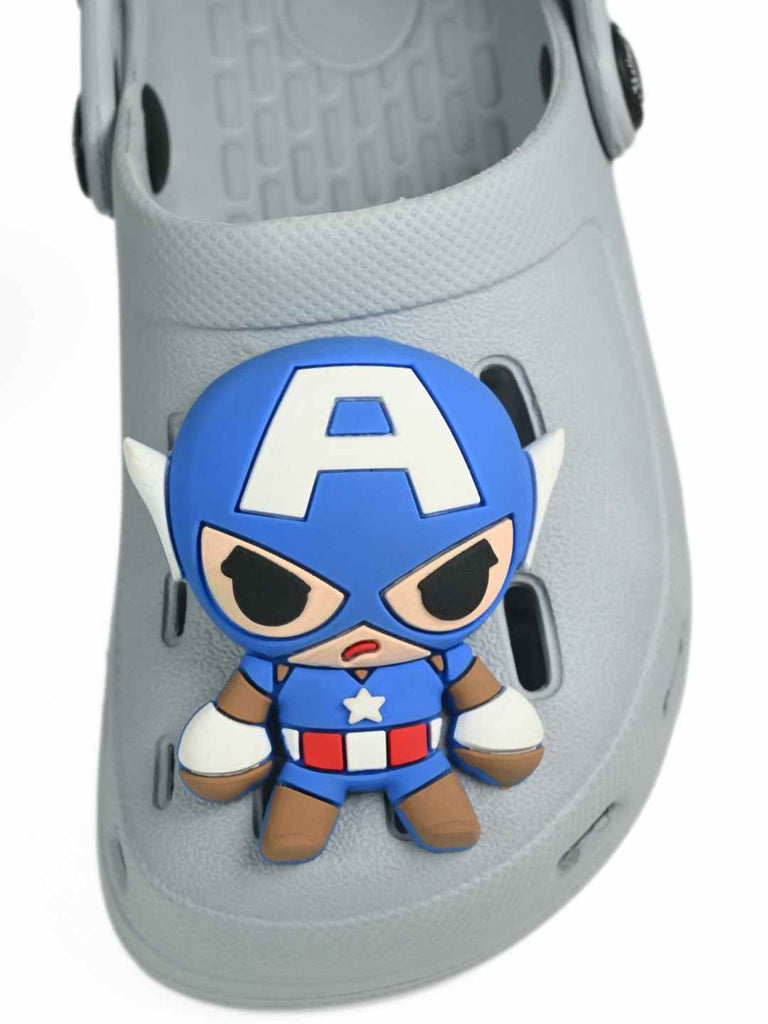 Yellow Bee Boy's Marvel Superhero Clogs with Captain America Charm- Grey - Front Zoom View