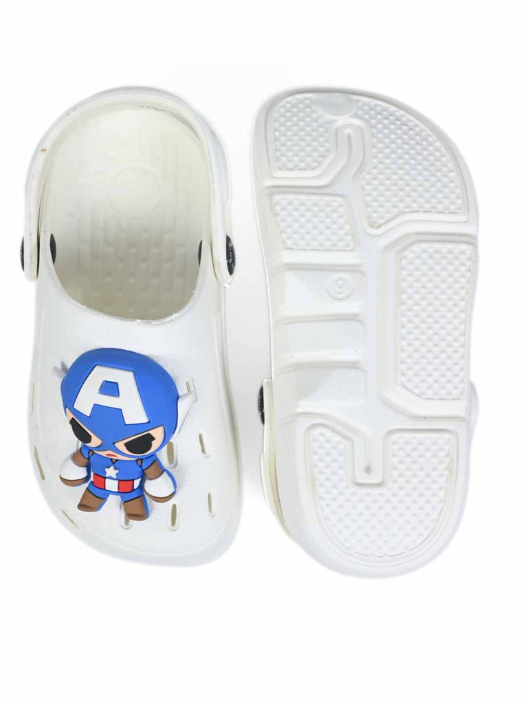 Yellow Bee Boy's  Marvel Superhero Clogs with Captain America Design - White - Front & Back View