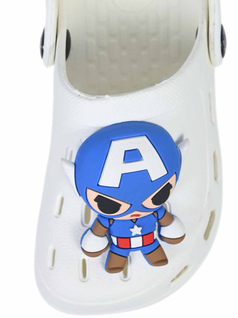 Yellow Bee Boy's  Marvel Superhero Clogs with Captain America Design - White - Front zoom View