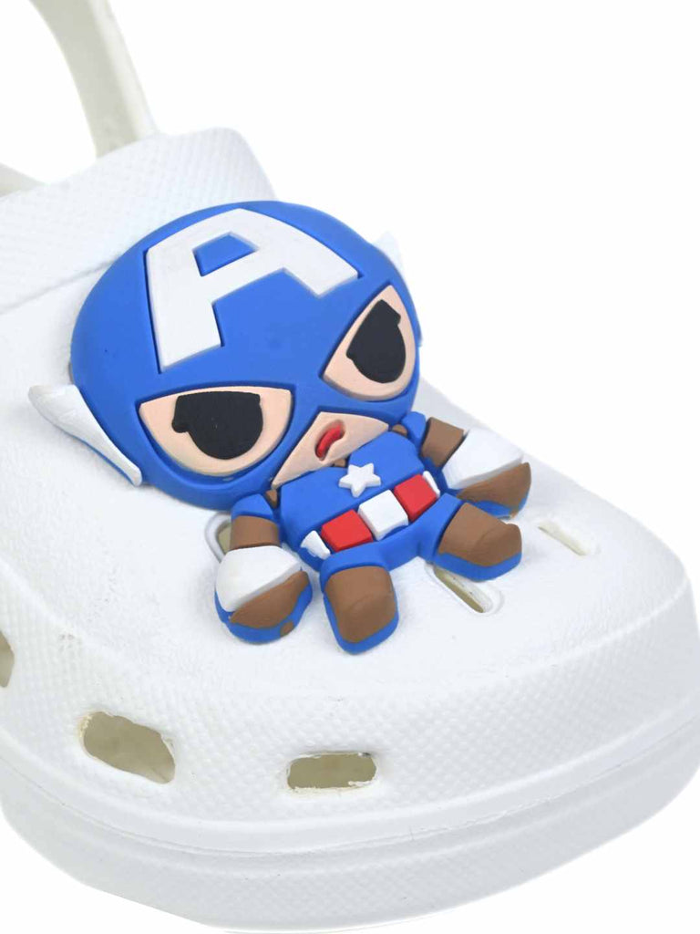 Yellow Bee Boy's  Marvel Superhero Clogs with Captain America Design - White - Close Up View