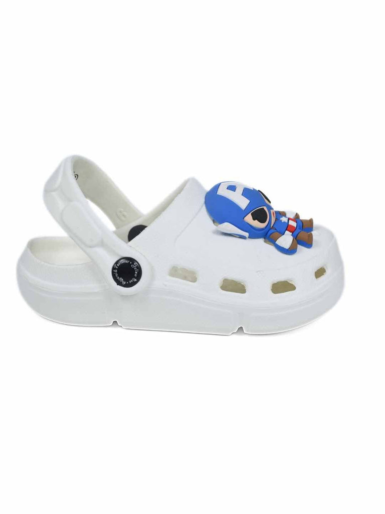 Yellow Bee Boy's  Marvel Superhero Clogs with Captain America Design - White - Side View