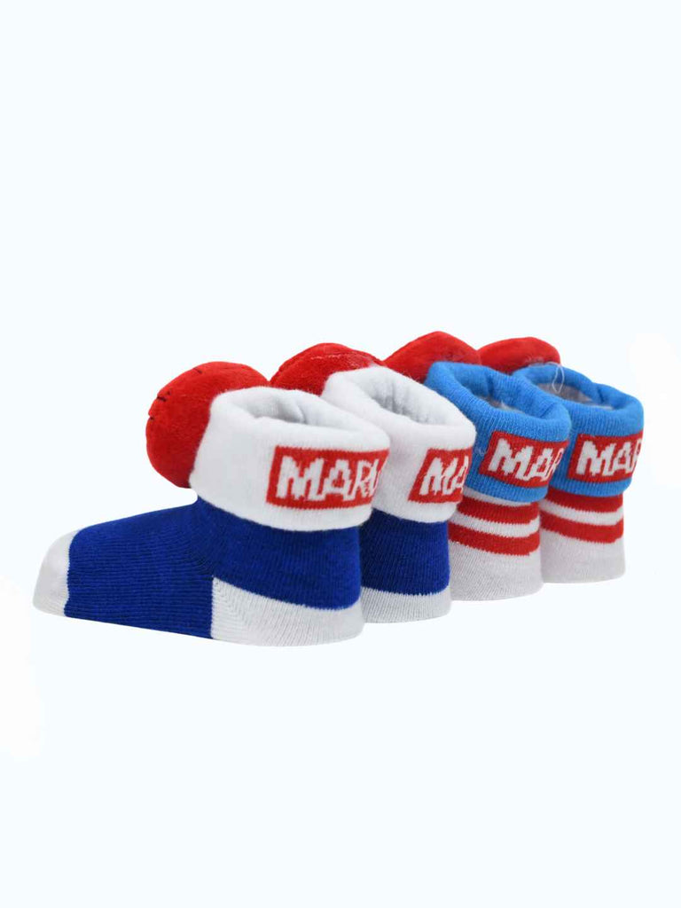 Yellow Bee Boy's Marvel Superhero  Spider-Man & Captain America Combo Socks- Blue & Red - Back View