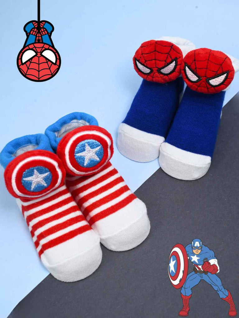 Yellow Bee Boy's Marvel Superhero  Spider-Man & Captain America Combo Socks- Blue & Red - Creative VIew