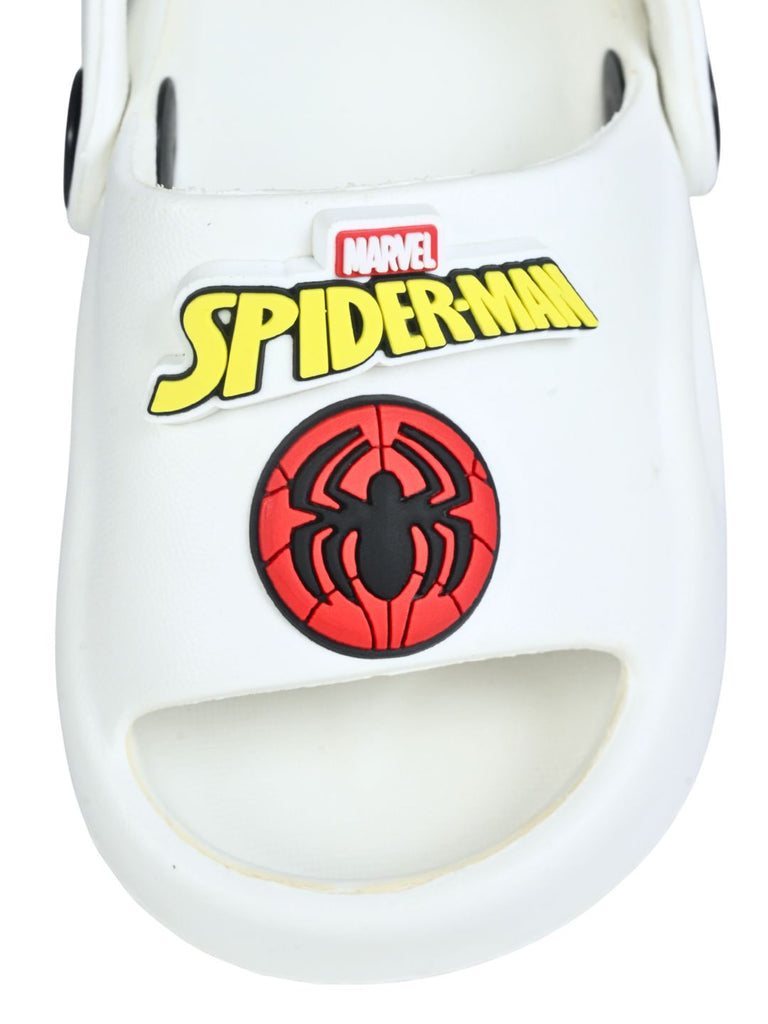 Yellow Bee Boy's Marvel Superhero Spider-Man Charm Sandals – White Close Up View