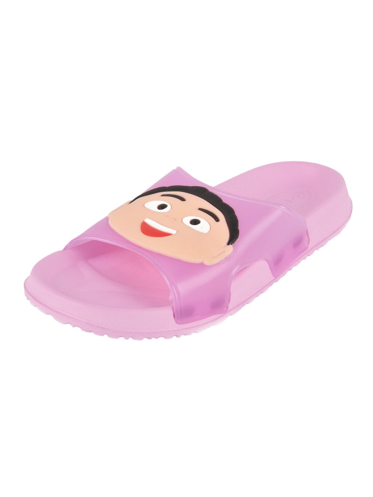 Smiling Cartoon Face Pink Slippers for Girls angle view