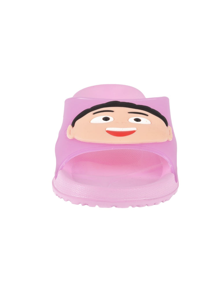 Smiling Cartoon Face Pink Slippers for Girls closeup view