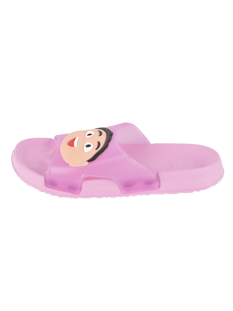 Smiling Cartoon Face Pink Slippers for Girls side view