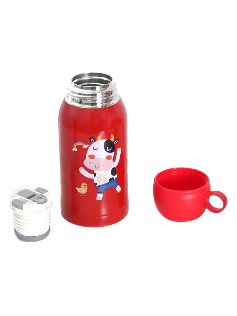 yellow-bee-cow-red-thermos-flask-open-with-cup