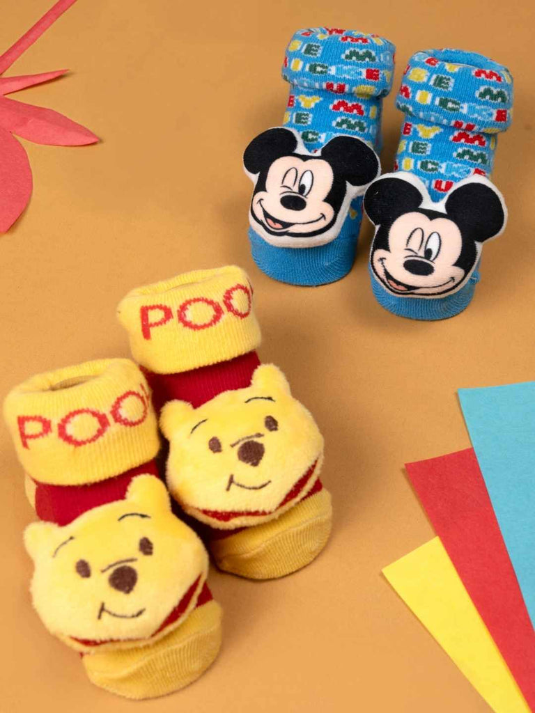 Yellow Bee Disney 3D Socks Combo – Mickey Mouse & Winnie the Pooh for Boys - Creative View