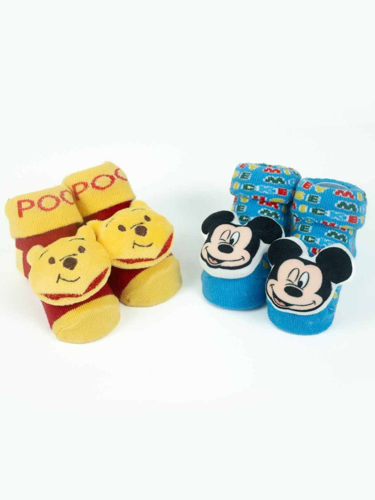 Yellow Bee Disney 3D Socks Combo – Mickey Mouse & Winnie the Pooh for Boys - Full Front View