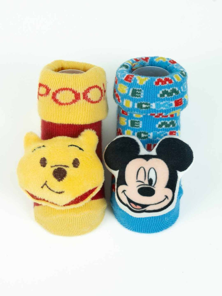 Yellow Bee Disney 3D Socks Combo – Mickey Mouse & Winnie the Pooh for Boys - Close Up View